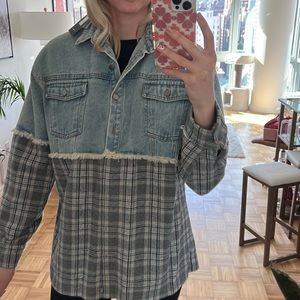NWT Fashion Nova Flannel Denim Colorblock Shirt